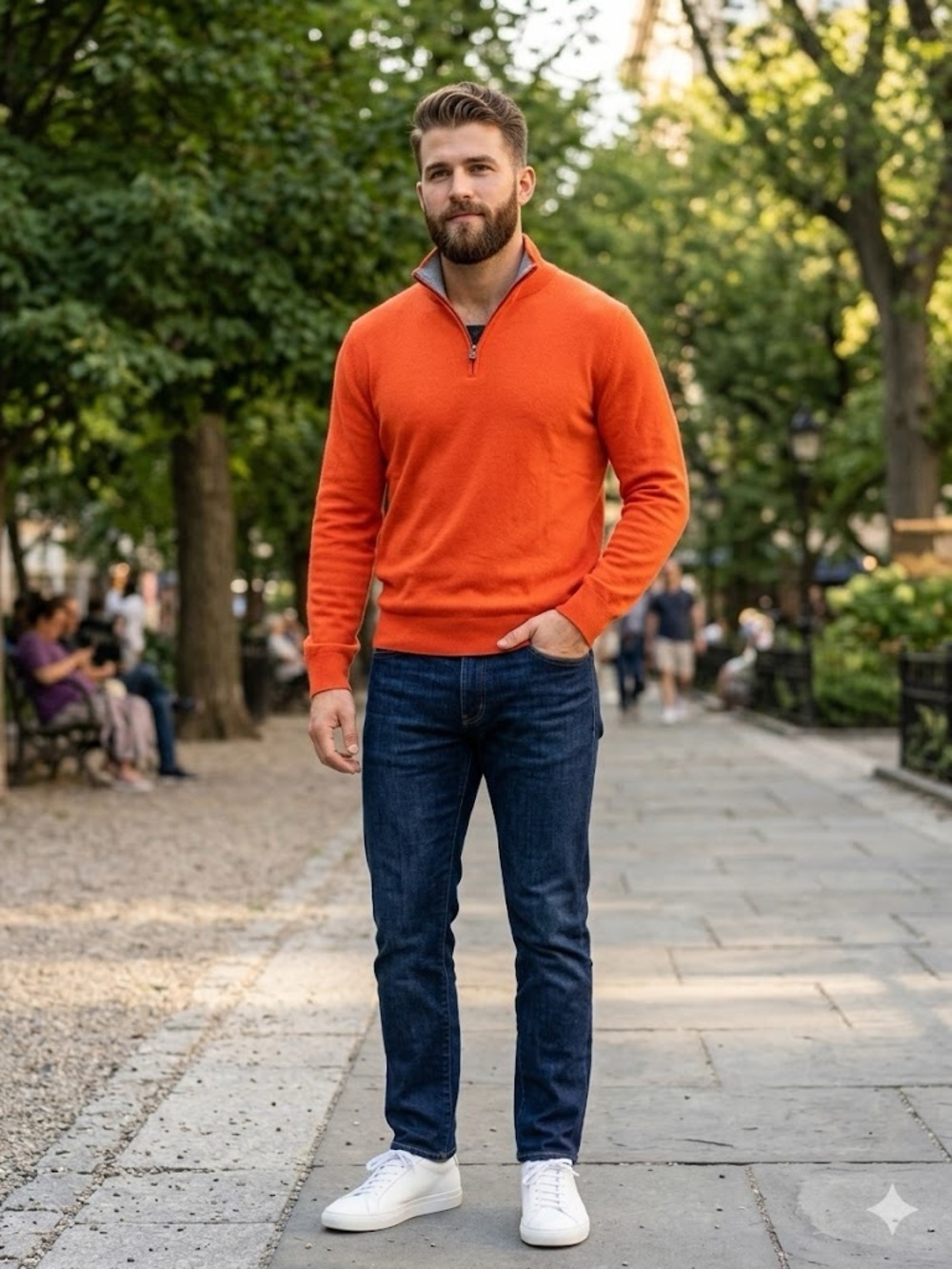 Banana Republic Men's Bright Orange Quarter-Zip Sweater; size XL